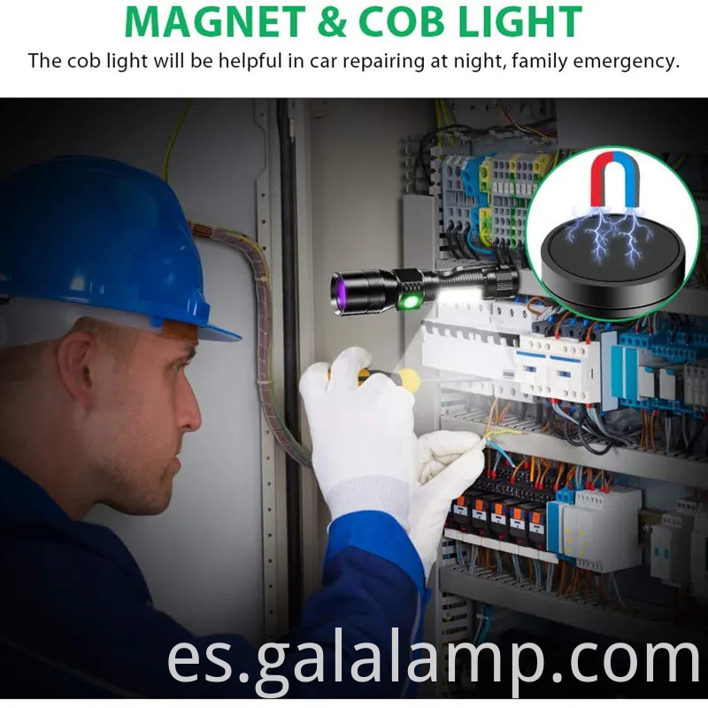 Linterna LED versátil con reflector de mazorca y luz UV